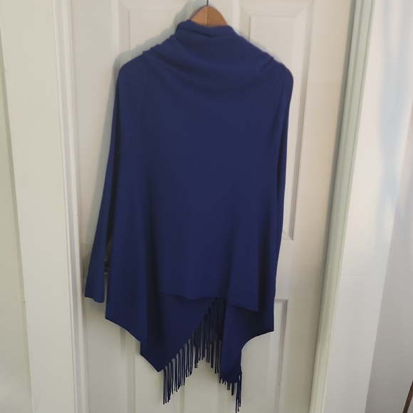 Chelsea & Theodore Women's Large Cobalt Blue Wrap Cardigan with Fringe - Picture 3 of 3